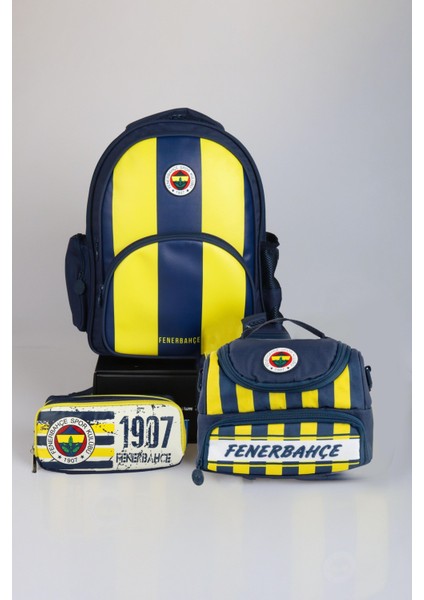 Yeni Sezon Lisanslı Fenerbahçe Çubuklu Okul Çantası,3 Bölmeli Beslenme Çantası ve Kalem Çantası Seti