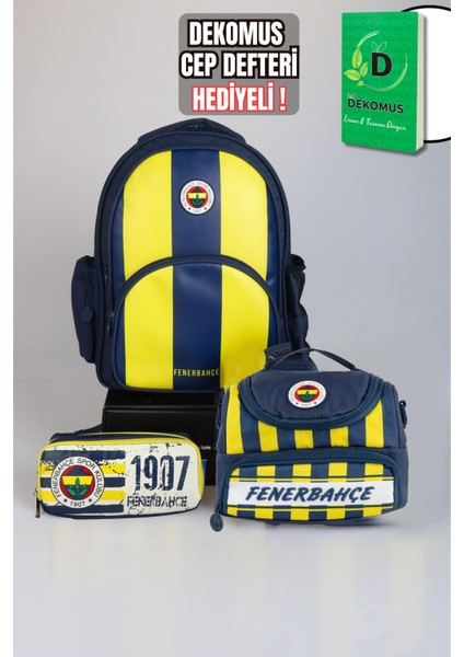 Yeni Sezon Lisanslı Fenerbahçe Çubuklu Okul Çantası,3 Bölmeli Beslenme Çantası ve Kalem Çantası Seti