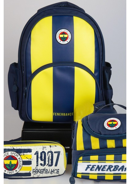 Yeni Sezon Lisanslı Fenerbahçe Çubuklu Okul Çantası,3 Bölmeli Beslenme Çantası ve Kalem Çantası Seti