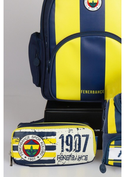 Yeni Sezon Lisanslı Fenerbahçe Çubuklu Okul Çantası,3 Bölmeli Beslenme Çantası ve Kalem Çantası Seti