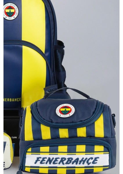 Yeni Sezon Lisanslı Fenerbahçe Çubuklu Okul Çantası,3 Bölmeli Beslenme Çantası ve Kalem Çantası Seti