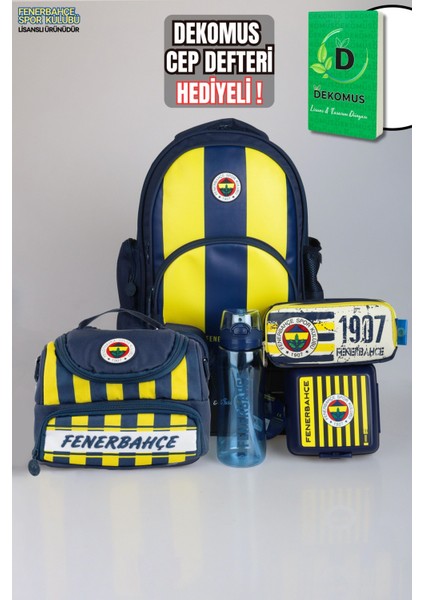 Yeni Sezon Lisanslı Fenerbahçe Full Set Çubuklu Okul,3 Bölmeli Beslenme Çantası ve Kalem Çantası Ile 700 ml Matara,beslenme Kabı