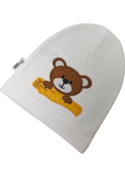 0-2 Yaş Erkek Bebe Krem Renk Ayıcık Figürlü Yazlık Bere modelleri