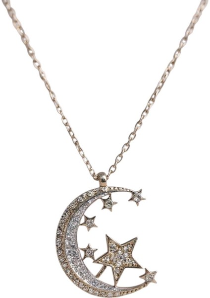 925 Ayar Gümüş Zirkon Taşlı Ay Yıldız Kadın Kolye fiyatları