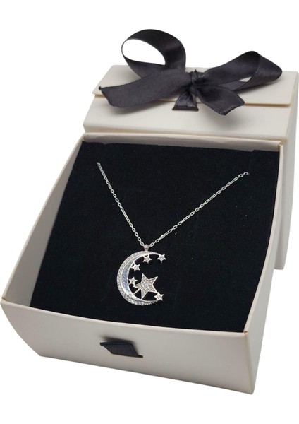 925 Ayar Gümüş Zirkon Taşlı Ay Yıldız Kadın Kolye modelleri