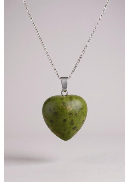 925 Ayar Gümüş Zincirli Unakit Kalp Kadın Kolye (Doğal Taş)