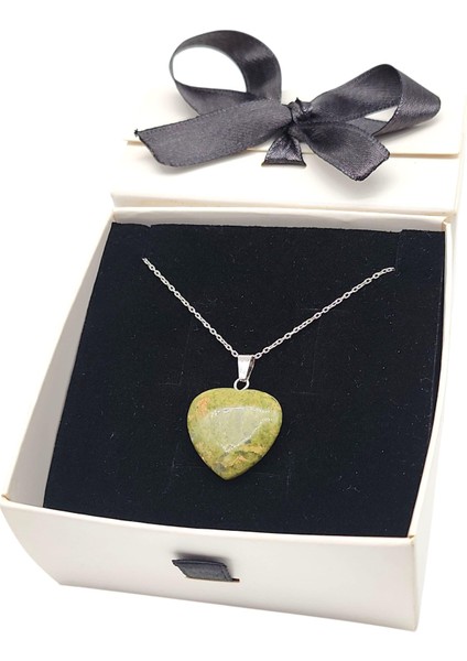 925 Ayar Gümüş Zincirli Unakit Kalp Kadın Kolye (Doğal Taş) modelleri