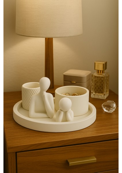 Modern Beyaz Dekoratif Set – 5 Parçalı Minimalist Tasarım