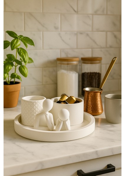 Modern Beyaz Dekoratif Set – 5 Parçalı Minimalist Tasarım