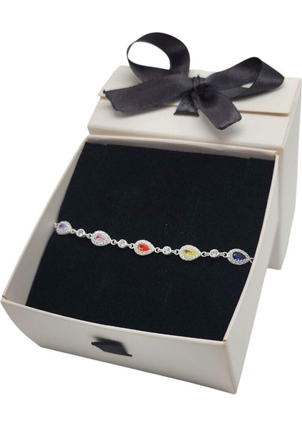 925 Ayar Gümüş Damla Bileklik Kadın (Çok Renkli) fiyatları