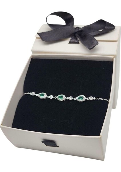 925 Ayar Gümüş Damla Kadın Bileklik( Zümrüt Yeşili ) fiyatları