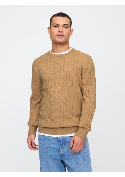Erkek Kahverengi Cashsoft Cable Örgü Kazak indirimleri