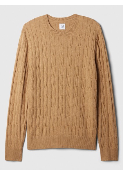 Erkek Kahverengi Cashsoft Cable Örgü Kazak