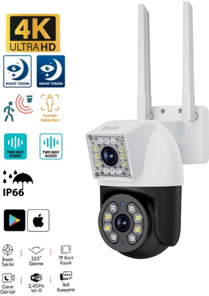 Çift Lens 2 2mp Dış ve Iç Mekan Uyumlu IP66 Su Geçirmez Hareket Takip Sensör Güvenlik Ip Kamera