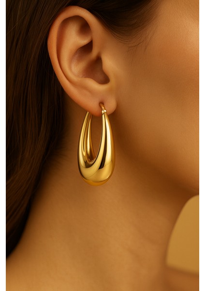 Altın Sarısı Renk Damla Form Küpe