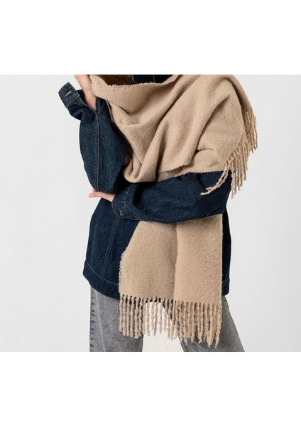 Ithal Puffy Yumuşak Dokulu Atkı Omuz Şalı - Bej
