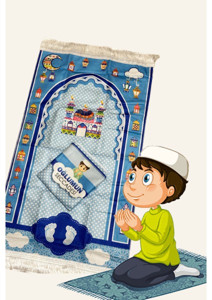 Çocuk Takke Tesbih Seccade Çanta Set Oğlumun Seccadesi Namazlık Namaza Alıştırma Lacivert-Haki-Siyah fiyatları