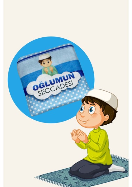 Çocuk Takke Tesbih Seccade Çanta Set Oğlumun Seccadesi Namazlık Namaza Alıştırma Lacivert-Haki-Siyah