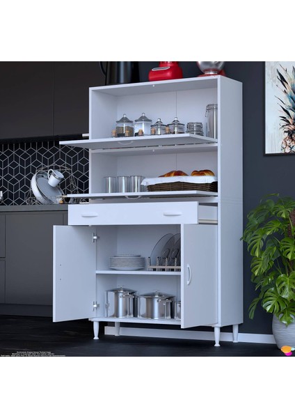 Vio (90X163,4X32,5 Cm) Yeni Çekmeceli, Kapaklı, Ekmeklikli, Çok Amaçlı Mutfak Dolabı. fiyatları