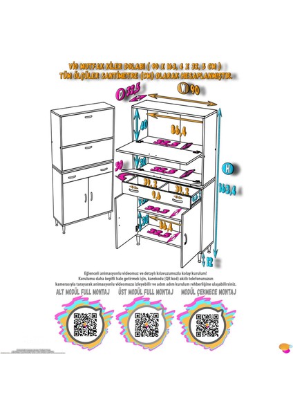 Vio (90X163,4X32,5 Cm) Yeni Çekmeceli, Kapaklı, Ekmeklikli, Çok Amaçlı Mutfak Dolabı. fırsatları