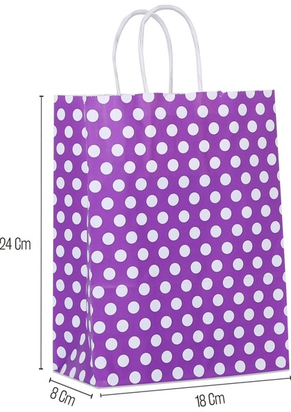 18*24*8 Mor Puantiyeli Saplı Kağıt Çanta 24 Adet