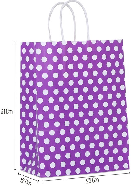25*31*12 Mor Puantiyeli Saplı Kağıt Çanta 24 Adet