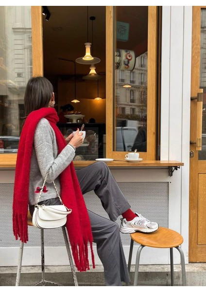 Ithal Premium Soft Buklet Atkı Omuz Şalı - Kırmızı