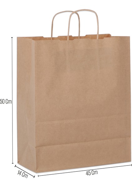 45*50*14 Kraft Saplı Kağıt Çanta 25 Adet