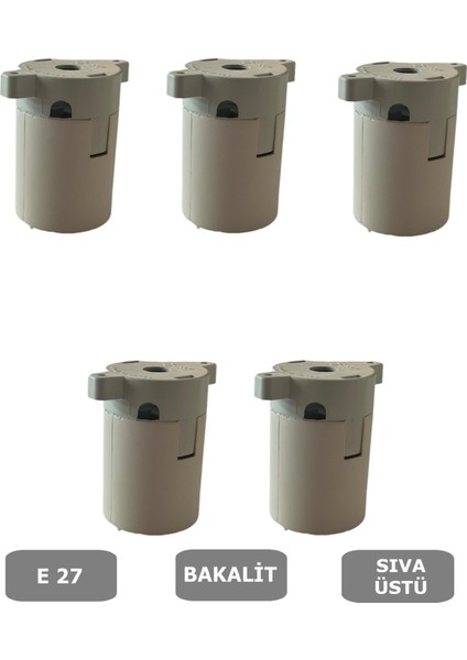 Sıva Üstü Duy E27 Vidasız Geçmeli Donanma Duyu Bakalit Beyaz (250V-4A) 5 Adet