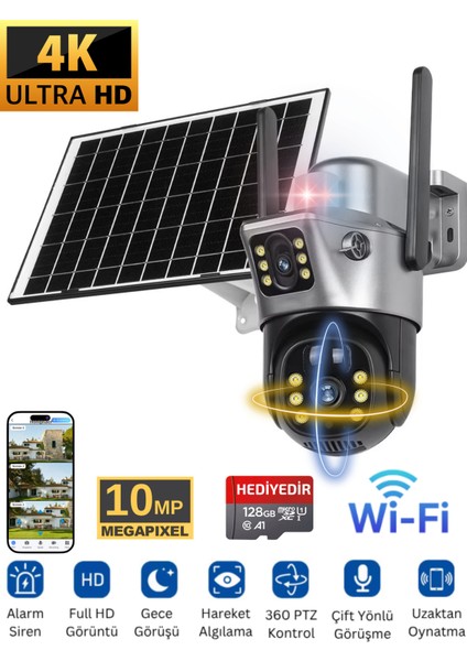 VIVA 735W V380 WİFİ Solar Güvenlik Kamerası Türkçe PTZ Hareketli Gece Görüşlü Güneş Panelli Akıllı Kamera