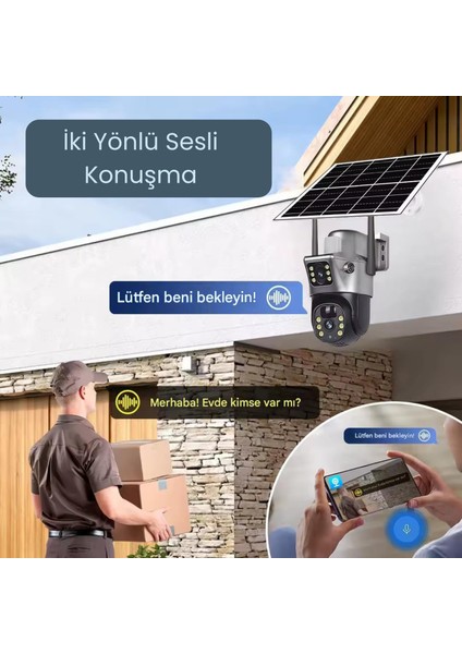 VIVA 735W V380 WİFİ Solar Güvenlik Kamerası Türkçe PTZ Hareketli Gece Görüşlü Güneş Panelli Akıllı Kamera