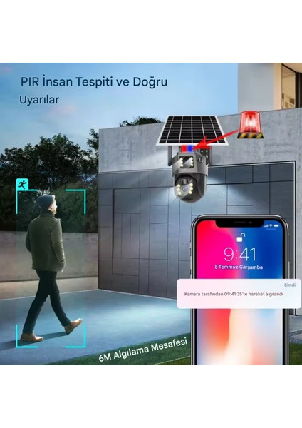 VIVA 735W V380 WİFİ Solar Güvenlik Kamerası Türkçe PTZ Hareketli Gece Görüşlü Güneş Panelli Akıllı Kamera