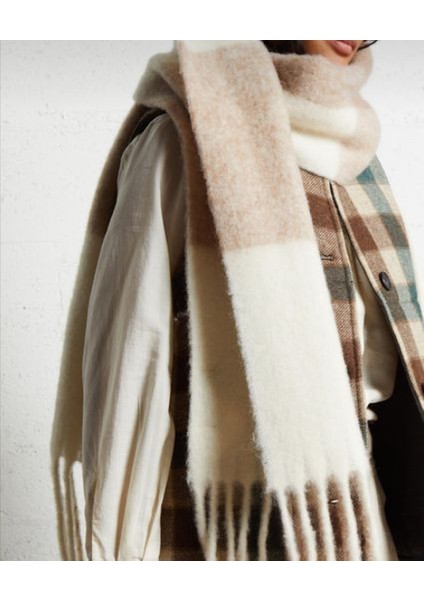 Ithal Puffy Yumuşak Dokulu Atkı Omuz Şalı Pembe- Bej