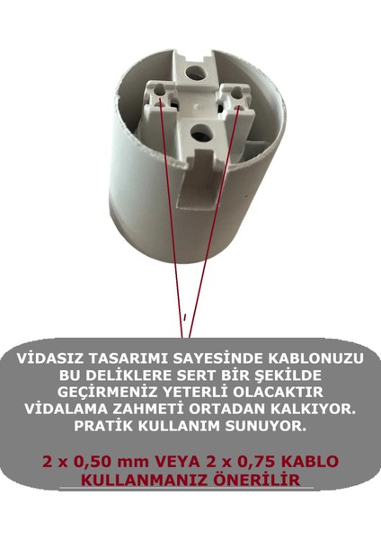 İtalyan Tip E27 Tam Dişli Duy Vidasız Geçmeli Bakalit Beyaz (250V-4A) 5 Adet fırsatları