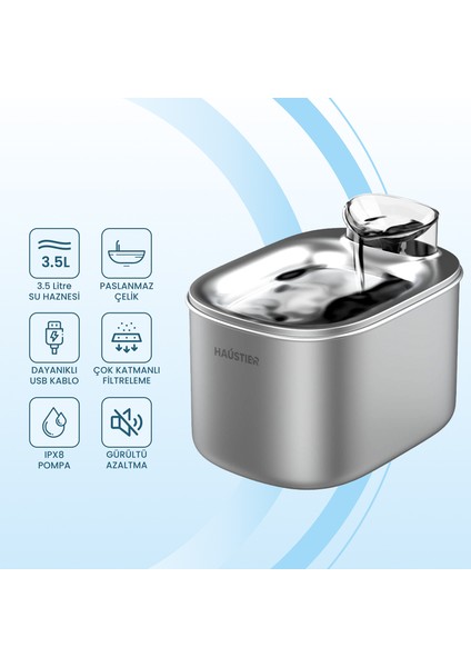 WF007L Metal Otomatik Kedi Su Sebili, Su Pınarı, 3.5lt Geniş Hazne, SUS304 Çelik, Ultra Sessiz fırsatları
