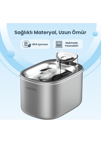 WF007L Metal Otomatik Kedi Su Sebili, Su Pınarı, 3.5lt Geniş Hazne, SUS304 Çelik, Ultra Sessiz indirimleri
