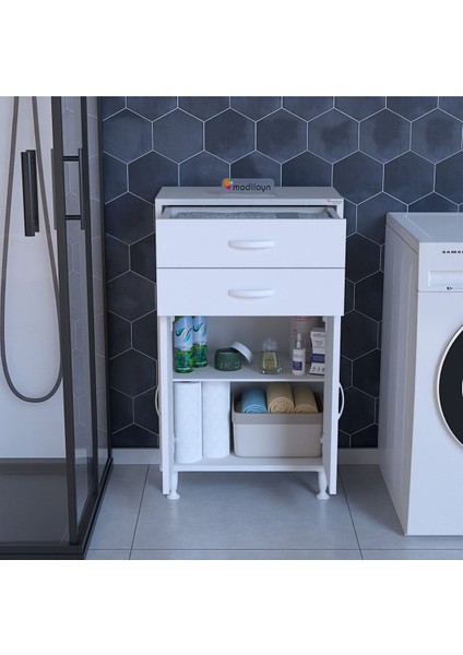 Trendline 54 x 95,1 x 32,5 cm 2 Kapaklı 2 Çekmeceli 2 Bölmeli Çok Amaçlı Dolap