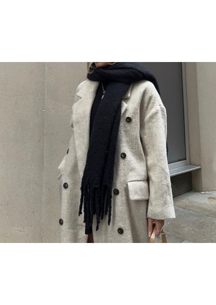 Ithal Puffy Yumuşak Dokulu Siyah Atkı Şal Omuz Şalı