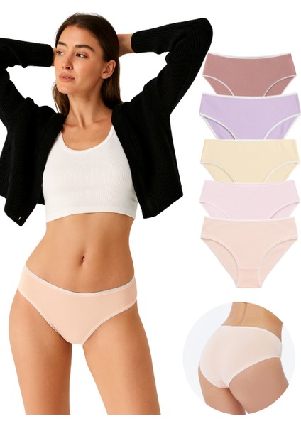 Kadın Külot Pamuklu Likralı Karışık Renk 5’li Paket İç Giyim