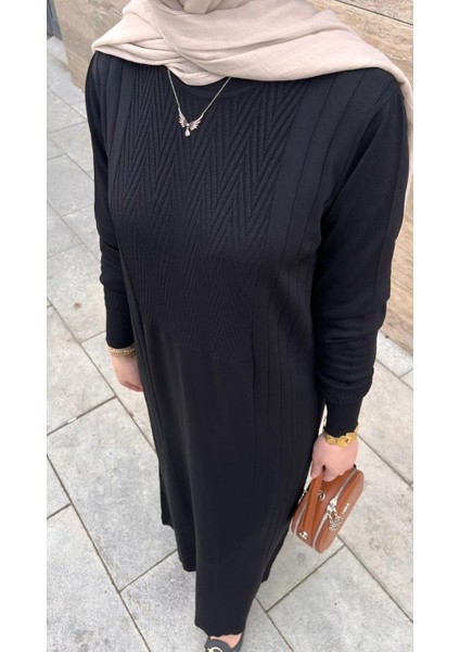 509 Desenli Triko Elbise Siyah modelleri