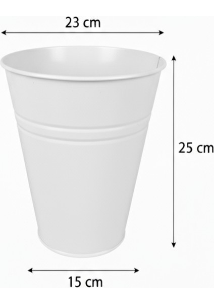 Konik Metal Saksı & Vazo Beyaz - 25 cm Dekoratif Çok Amaçlı Renkli Çiçeklik (25X23/15 Cm) modelleri