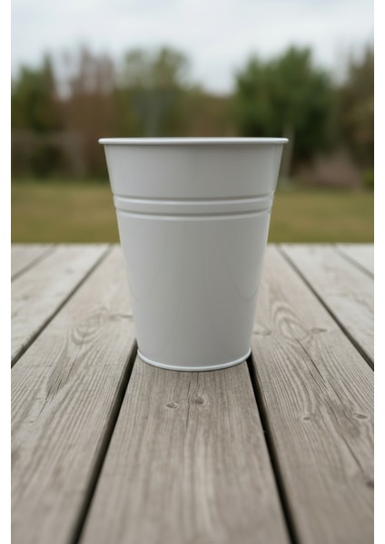 Konik Metal Saksı & Vazo Beyaz - 25 cm Dekoratif Çok Amaçlı Renkli Çiçeklik (25X23/15 Cm) indirimleri