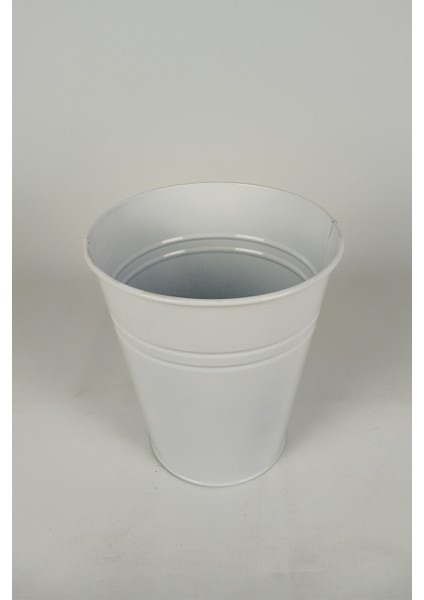 Konik Metal Saksı & Vazo Beyaz - 25 cm Dekoratif Çok Amaçlı Renkli Çiçeklik (25X23/15 Cm)