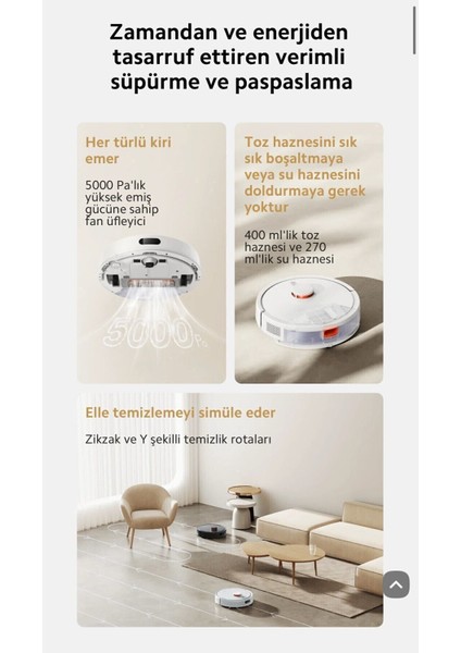Robot Vacuum S20 5000 Pa Emiş Gücü ve Lds Lazer Navigasyon Akıllı Robot Süpürge Beyaz modelleri