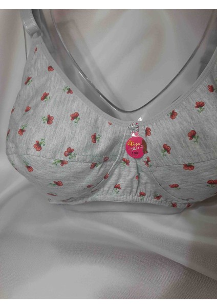 Gri Çiçek Desenli Büyük Beden Iç %70 Cotton %30 Polyester Desteksiz Balensiz Penye Kadın Sütyen fiyatları