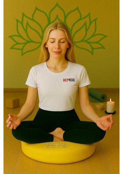 Lotus Çiçeği Baskılı Yuvarlak Yoga & Meditasyon Minderi %100 Duck Kumaş Kalıp Sünger