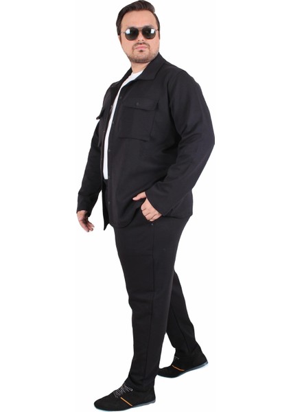 Erkek Büyük Beden Çift Cep Kapaklı Eşofman Takım TK25605 Sıyah fiyatları