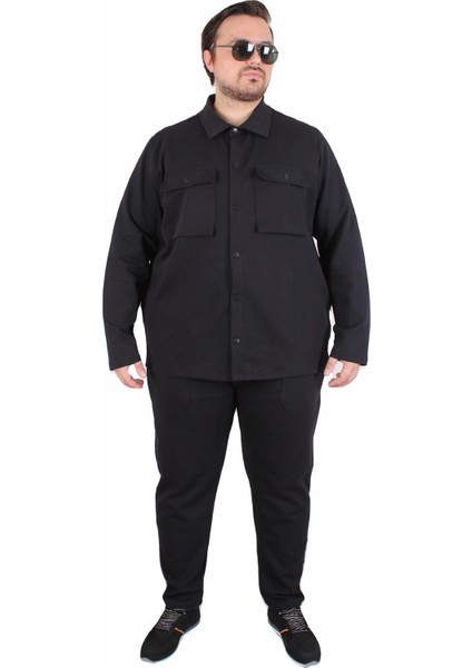 Erkek Büyük Beden Çift Cep Kapaklı Eşofman Takım TK25605 Sıyah modelleri