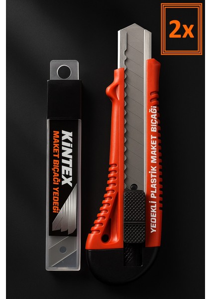 2 Adet Maket Bıçağı Falçata Büyük Boy ve 20'li Yedek Maket Bıçağı Ucu Seti