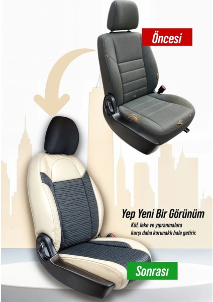 Fiat Egea Easy Stil Uyumlu Oto Koltuk Kılıfı Deri, Kumaş Premium Bej Siyah fırsatları